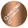 Graphic of surgical tools in a copper circle